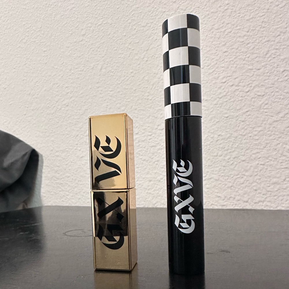 GXVE BEAUTY Can’t Stop Staring mascara and Xtra Sauce Vinyl liquid lipstick